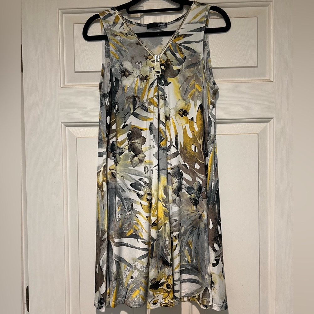 Ariella Floral Midi Dress - Yellow, Gray, Black